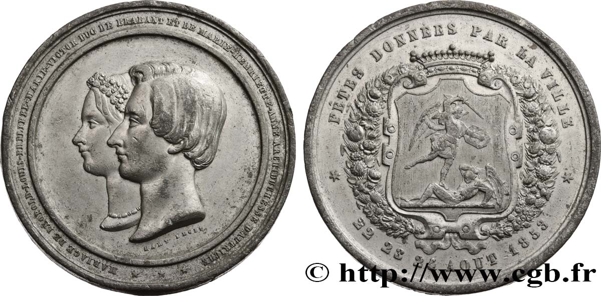 BELGIUM - KINGDOM OF BELGIUM - LEOPOLD II Médaille, mariage de Léoplod II et Marie Henriette de Hasbourg-Lorraine VF