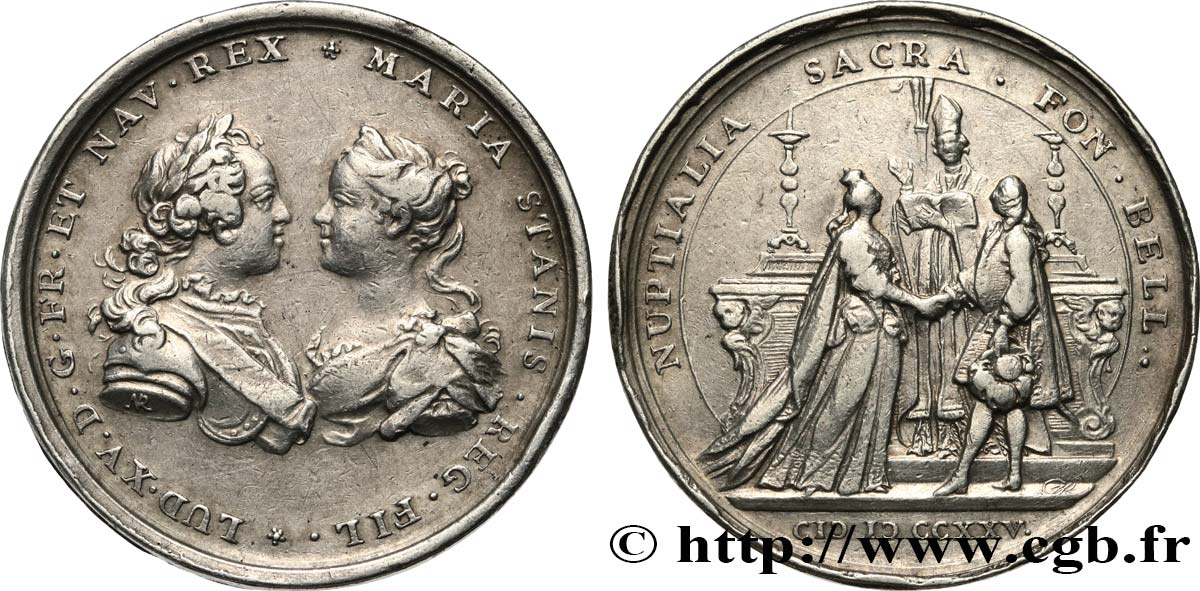 LOUIS XV THE BELOVED Médaille, Mariage de Louis XV et de Marie Leszczynska VF