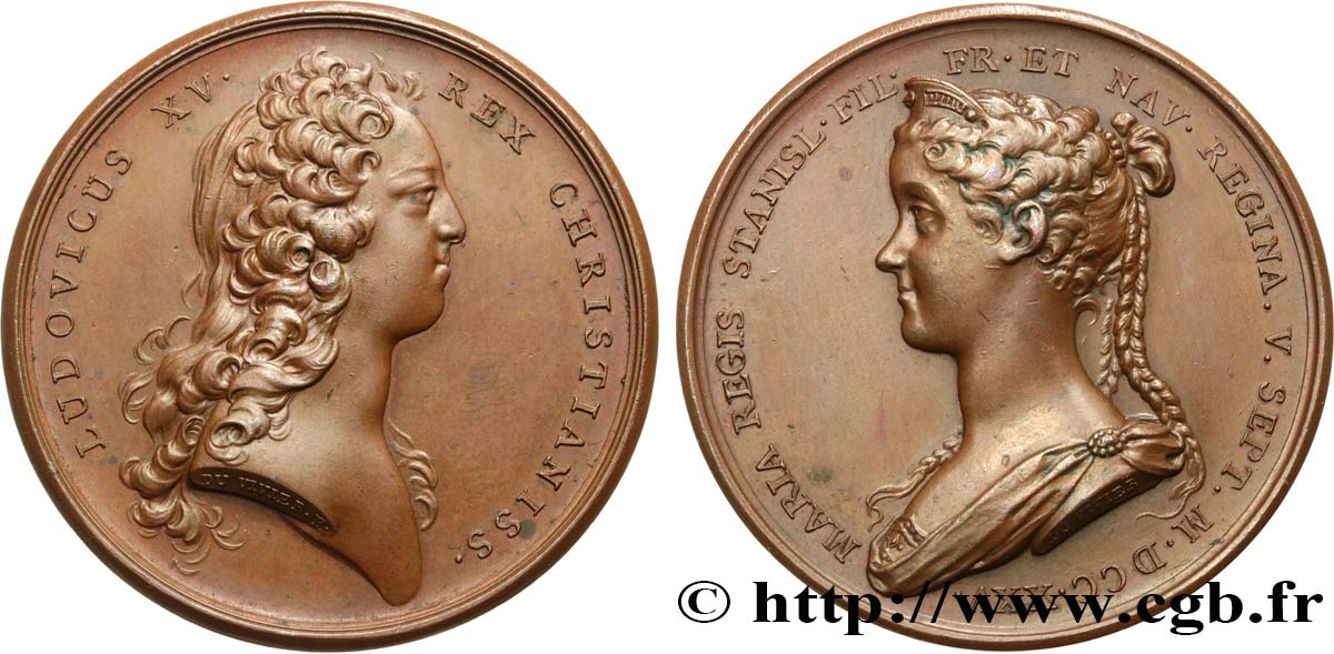 LOUIS XV DIT LE BIEN AIMÉ Médaille, Mariage de Louis XV et Marie Leszcynska TTB+/TTB