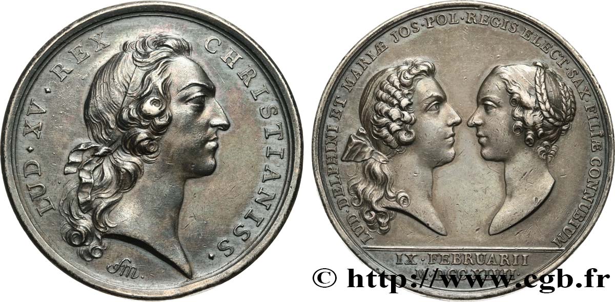 LOUIS XV THE BELOVED Médaille, Mariage du dauphin et de Marie Josèphe de Saxe AU