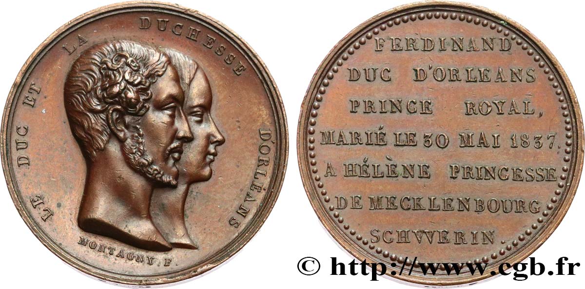 LUIGI FILIPPO I Médaille, Mariage de Ferdinand-Philippe d Orléans et Hélène de Mecklembourg-Schwerin q.SPL