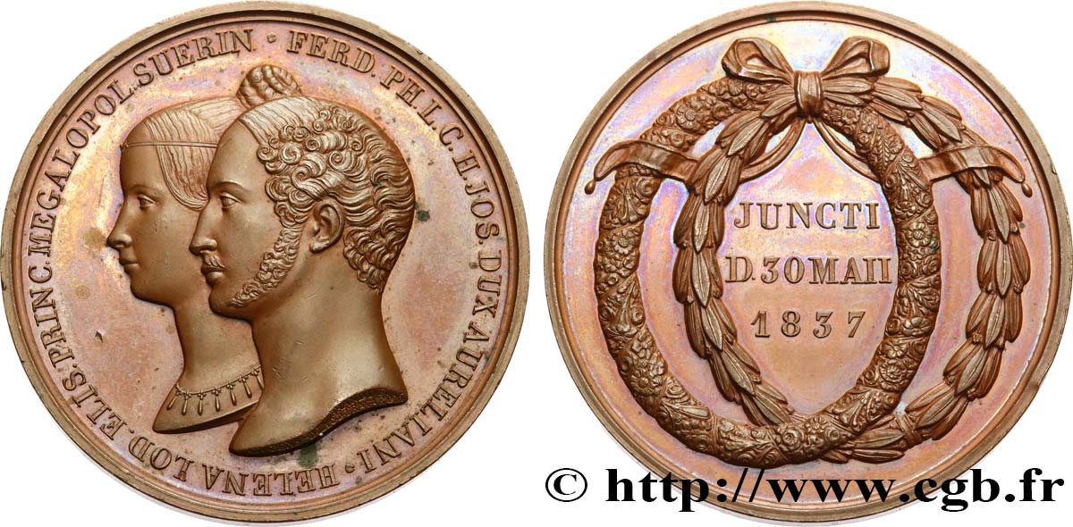 LUIS FELIPE I Médaille, Mariage de Ferdinand-Philippe d Orléans et Hélène de Mecklembourg-Schwerin EBC