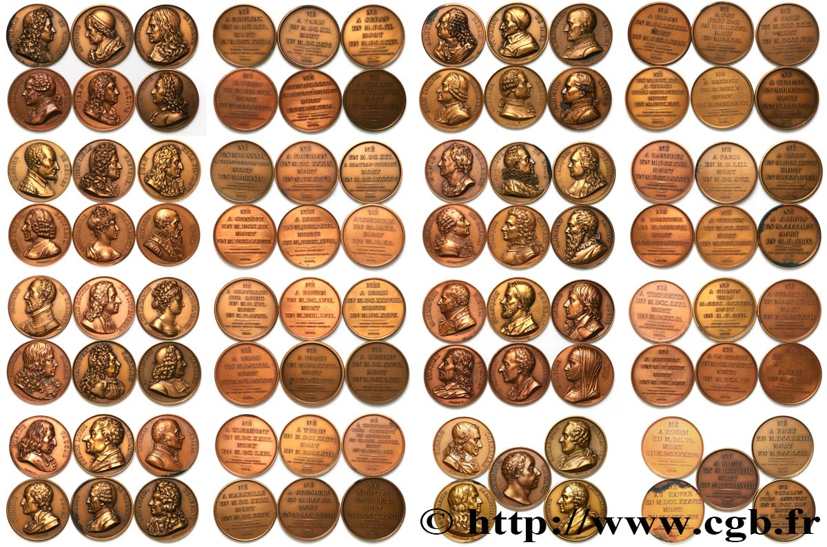 GALERIE MÉTALLIQUE DES GRANDS HOMMES FRANÇAIS Collection de 47 médailles TTB