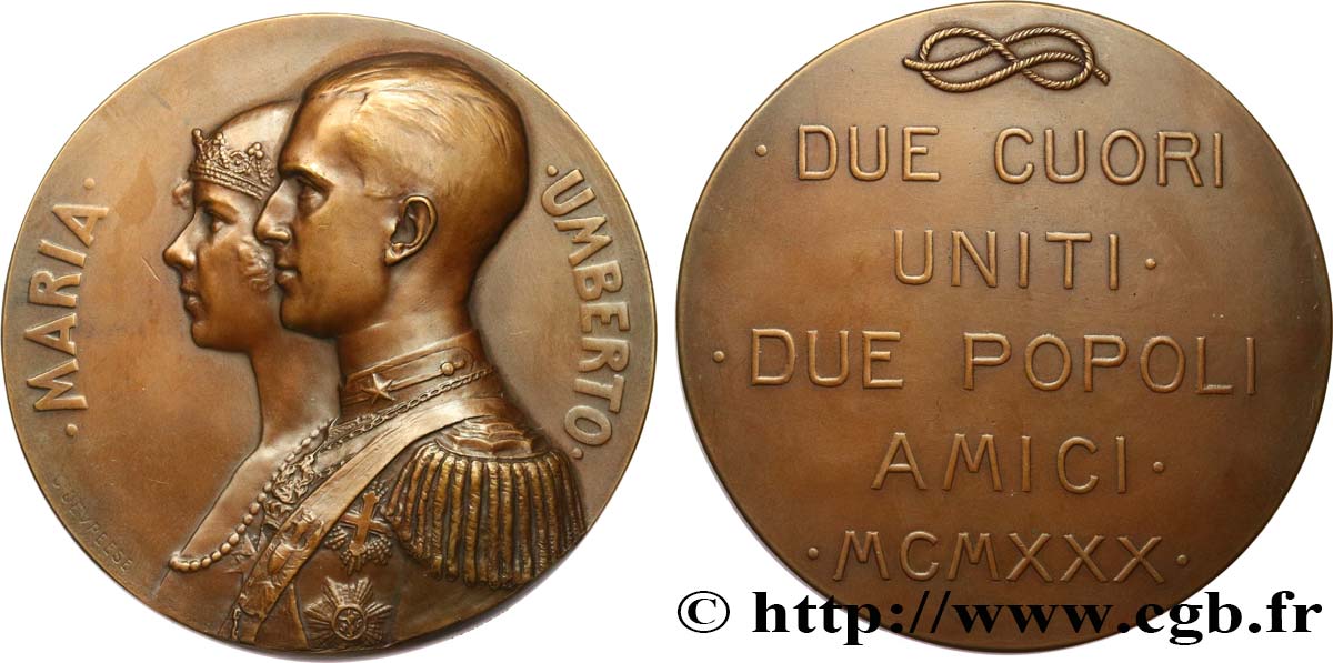 ITALY - KINGDOM OF ITALY - VICTOR-EMMANUEL III Médaille, Mariage d’Humbert de Savoie et de Marie-José de Belgique AU