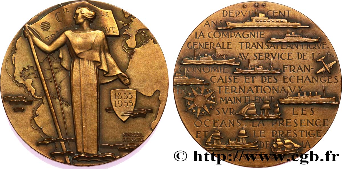 CUARTA REPUBLICA FRANCESA Médaille, Centenaire de la Compagnie Transatlantique MBC