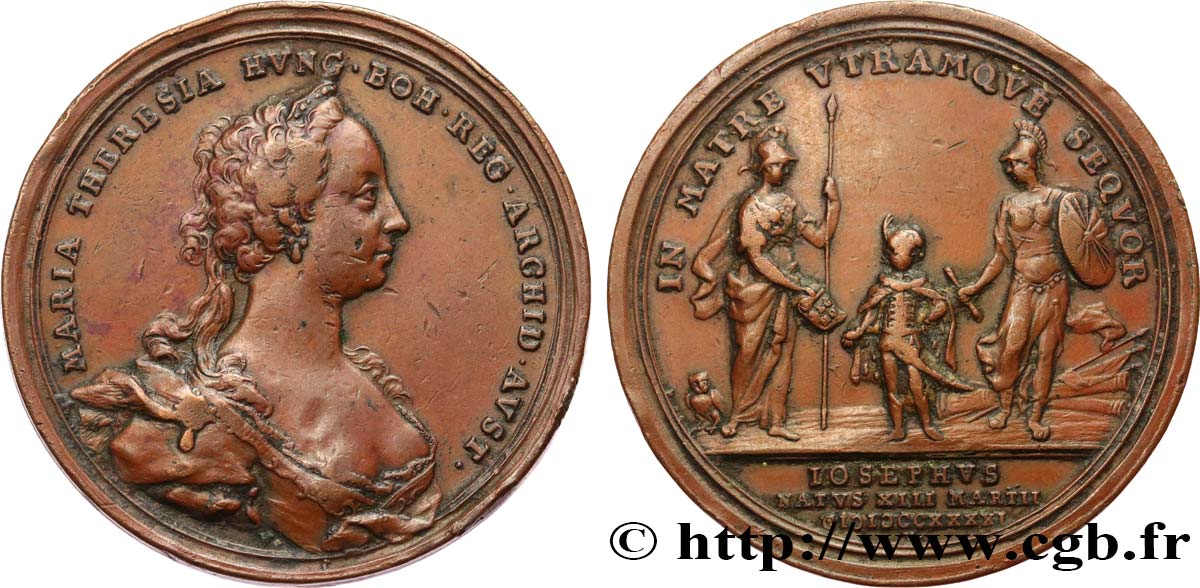 AUTRICHE - ROYAUME DE BOHÊME - MARIE-THÉRÈSE Médaille, Naissance du prince héritier Josef TB+