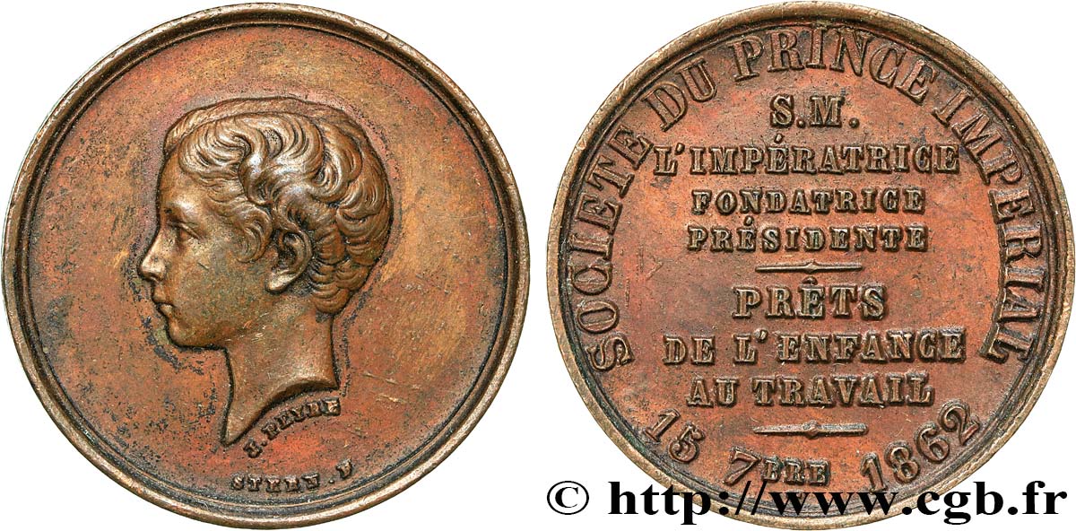 NAPOLEON IV Médaille, Société du Prince Impérial, prêts de l’enfance au travail XF/AU