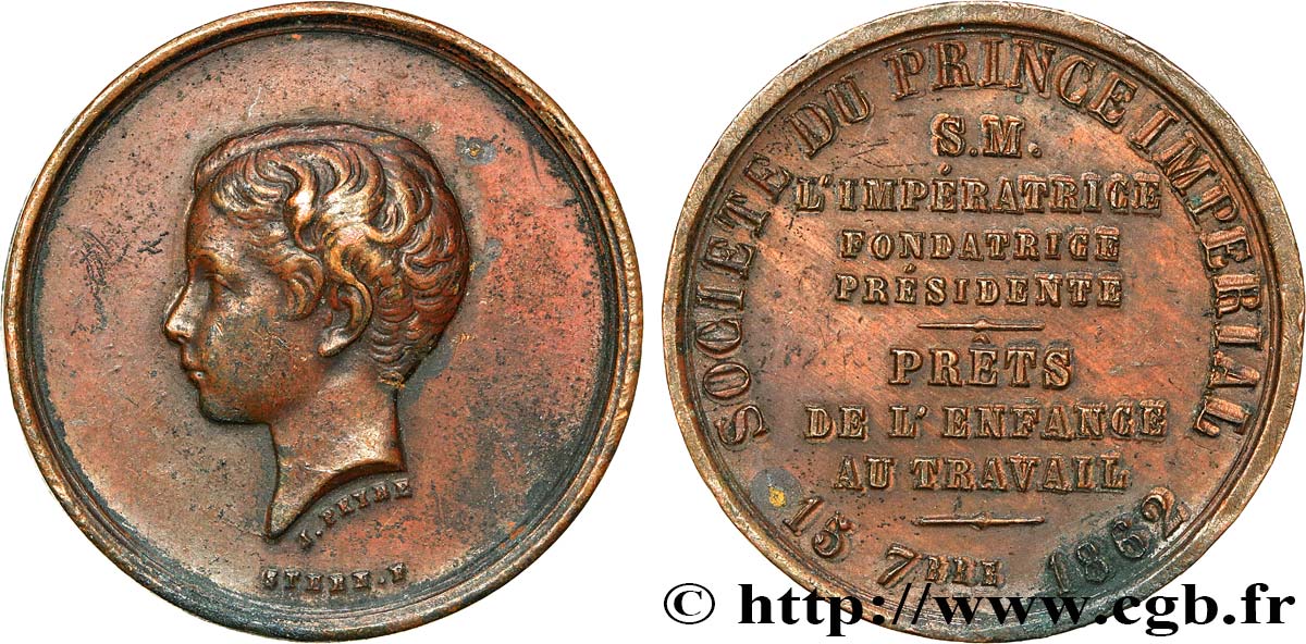 NAPOLEON IV Médaille, Société du Prince Impérial, prêts de l’enfance au travail XF