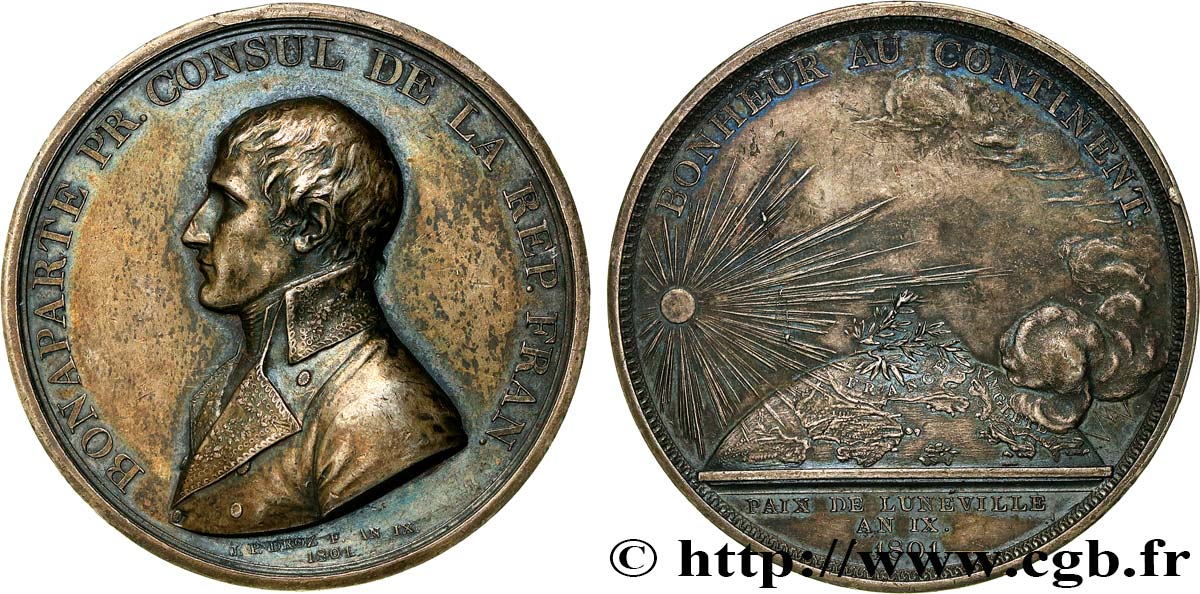 CONSULATE Médaille, paix de Lunéville, refrappe AU