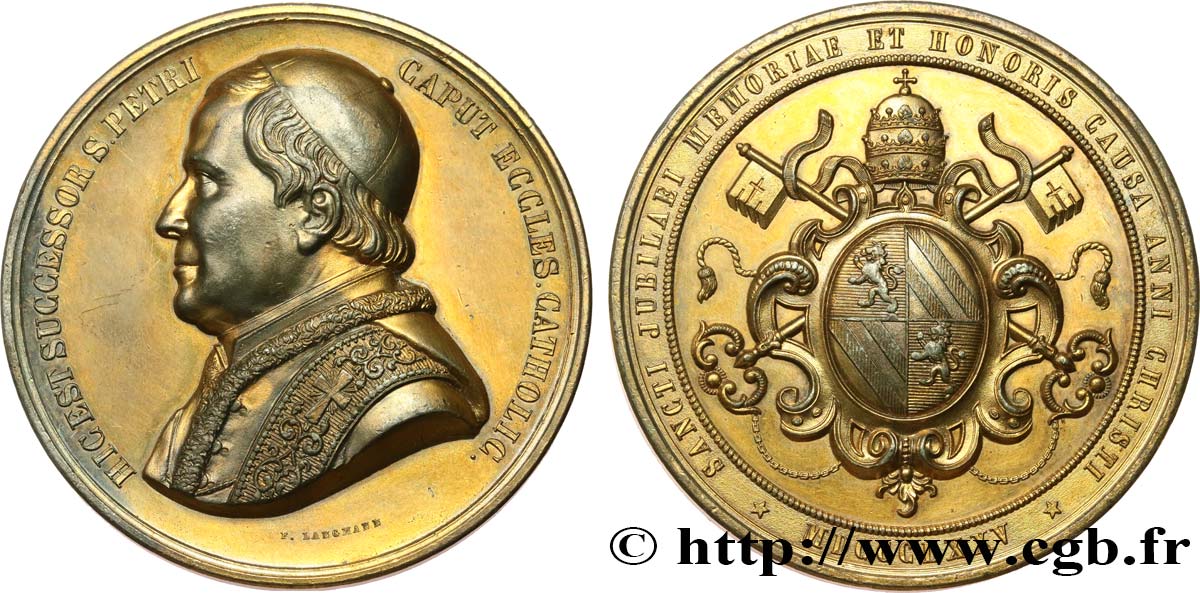 ITALIE - ÉTATS DU PAPE - PIE IX (Jean-Marie Mastai Ferretti) Médaille, Jubilé épiscopal du pontife TTB+