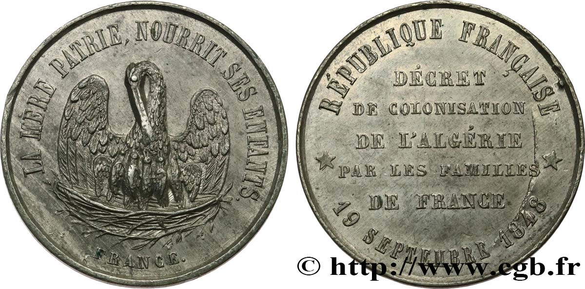 DEUXIÈME RÉPUBLIQUE Médaille, décret de colonisation de l’Algérie TTB