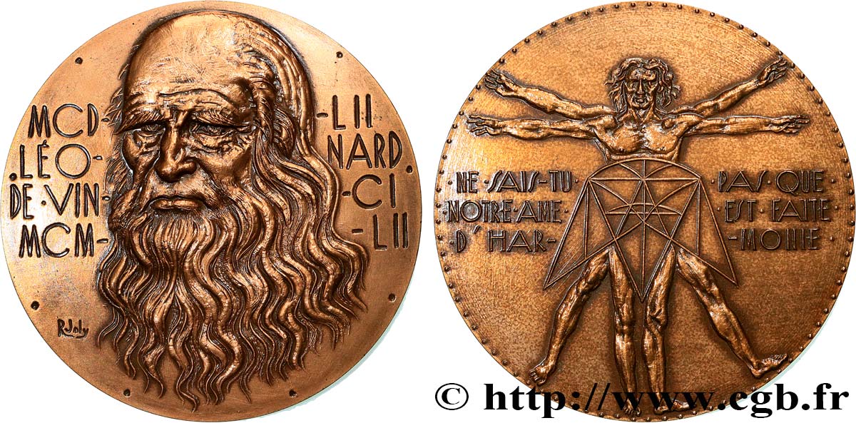 ART, PAINTING AND SCULPTURE Médaille, Léonard de Vinci, l’homme de Vitruve AU