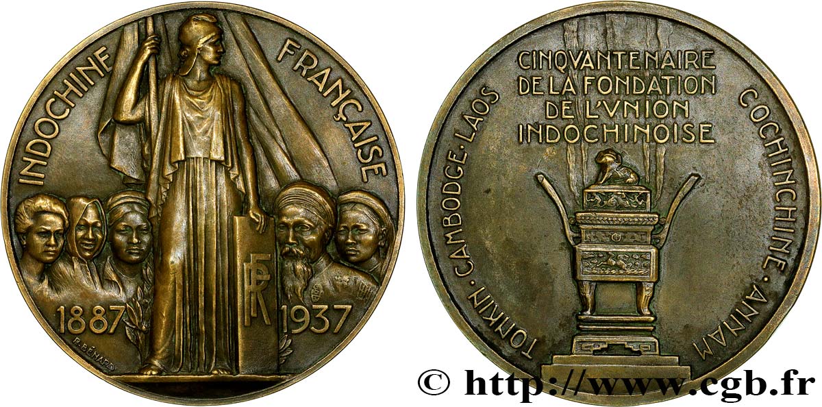 TROISIÈME RÉPUBLIQUE - INDOCHINE FRANÇAISE Médaille, Cinquantenaire de la fondation de l’union indochinoise AU