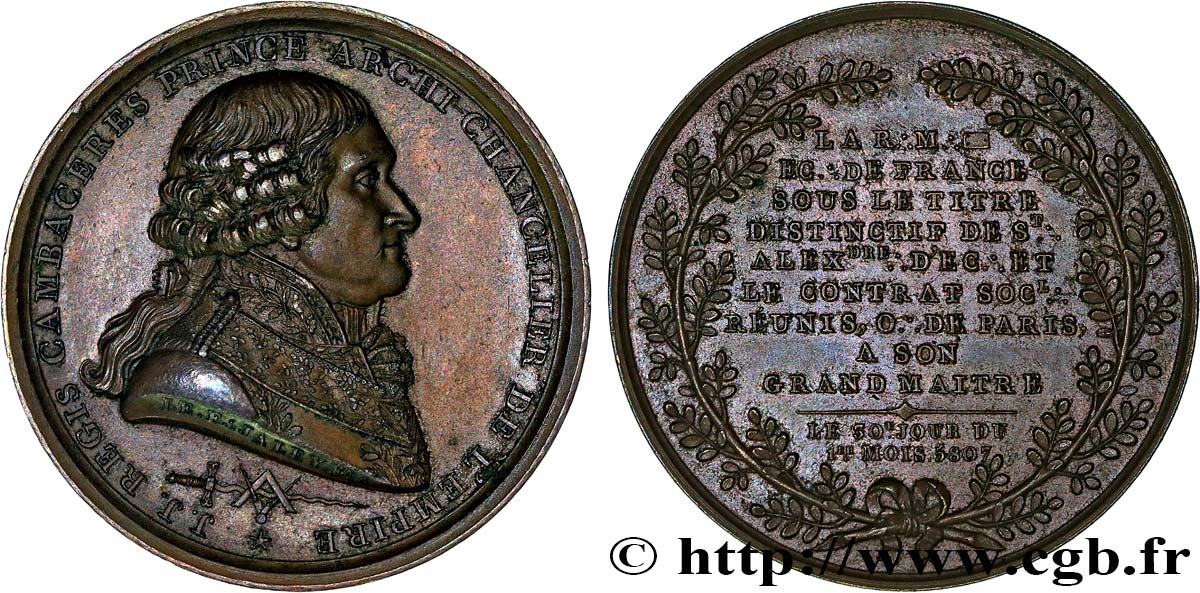 FREEMASONRY Médaille, Mère Loge écossaise de France, Cambacéres AU