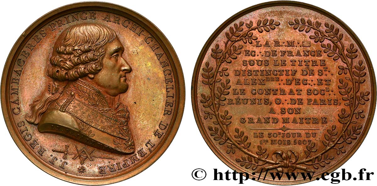 FREEMASONRY Médaille, Mère Loge écossaise de France, Cambacéres MS