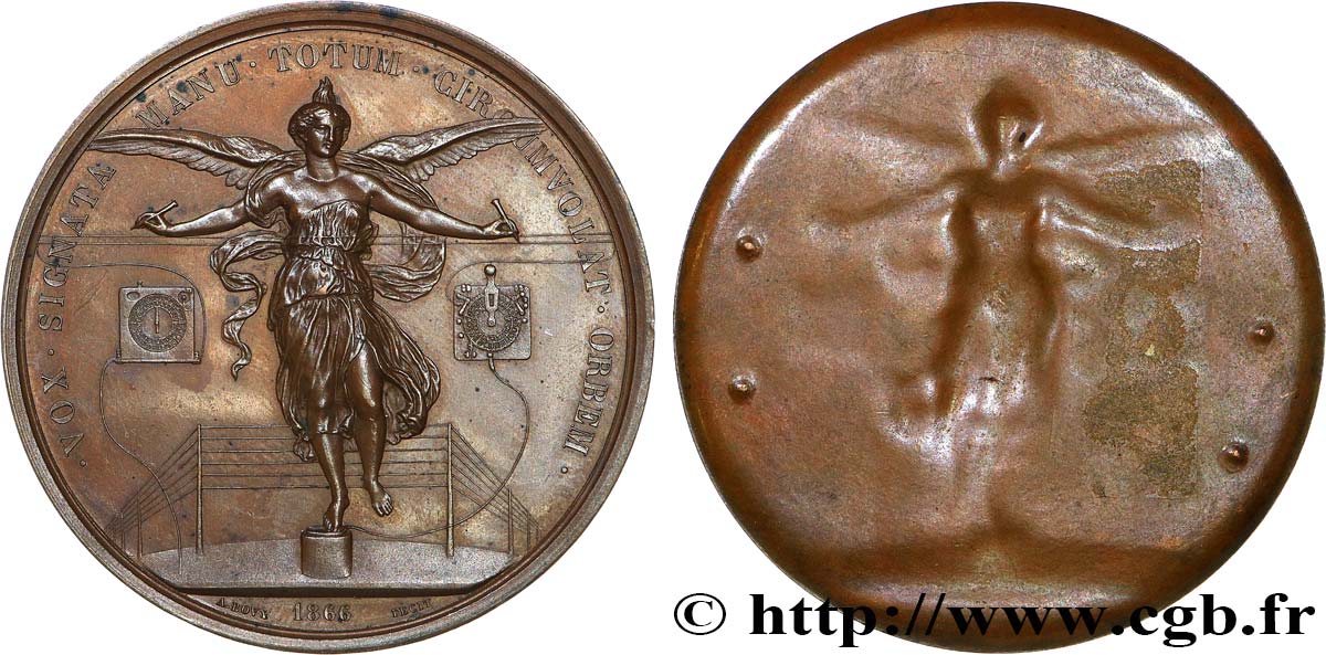 SEGUNDO IMPERIO FRANCES Médaille, tirage uniface du revers, télégraphie électrique EBC