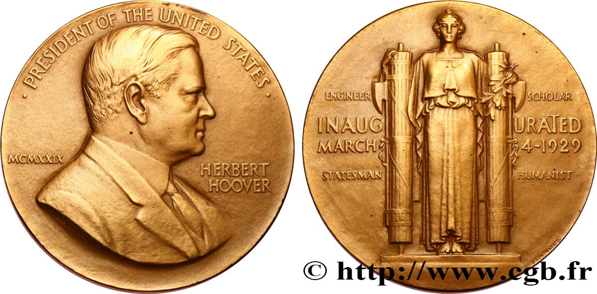 ÉTATS-UNIS D AMÉRIQUE Médaille, Herbert Hoover AU