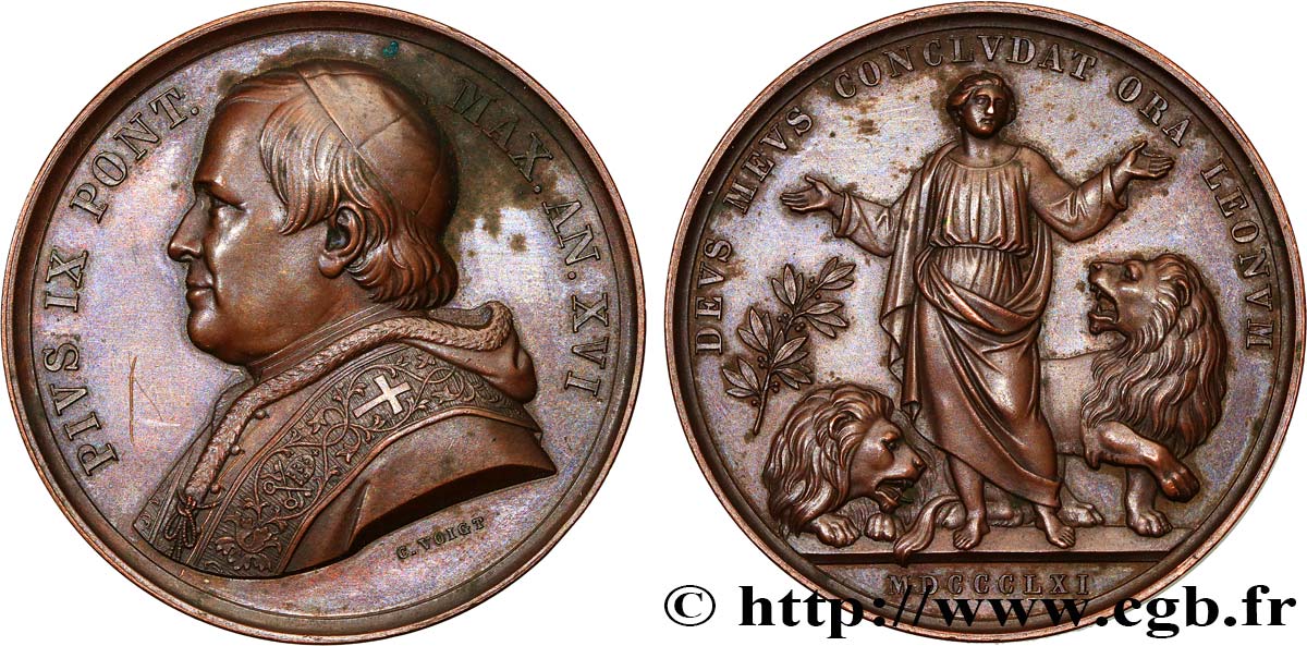 ITALIA - STATO PONTIFICIO - PIE IX (Giovanni Maria Mastai Ferretti) Médaille, Daniel et les lions q.SPL