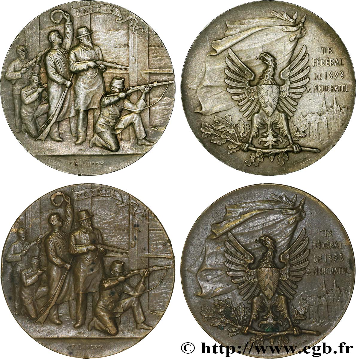 SWITZERLAND - HELVETIC CONFEDERATION Médaille, Patrie, Tir fédéral, lot de 2 ex. q.SPL