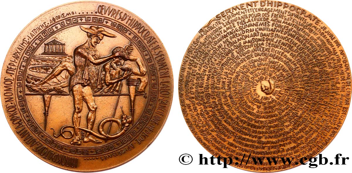 SCIENCES & SCIENTIFIQUES Médaille, Hippocrate et son serment TTB+