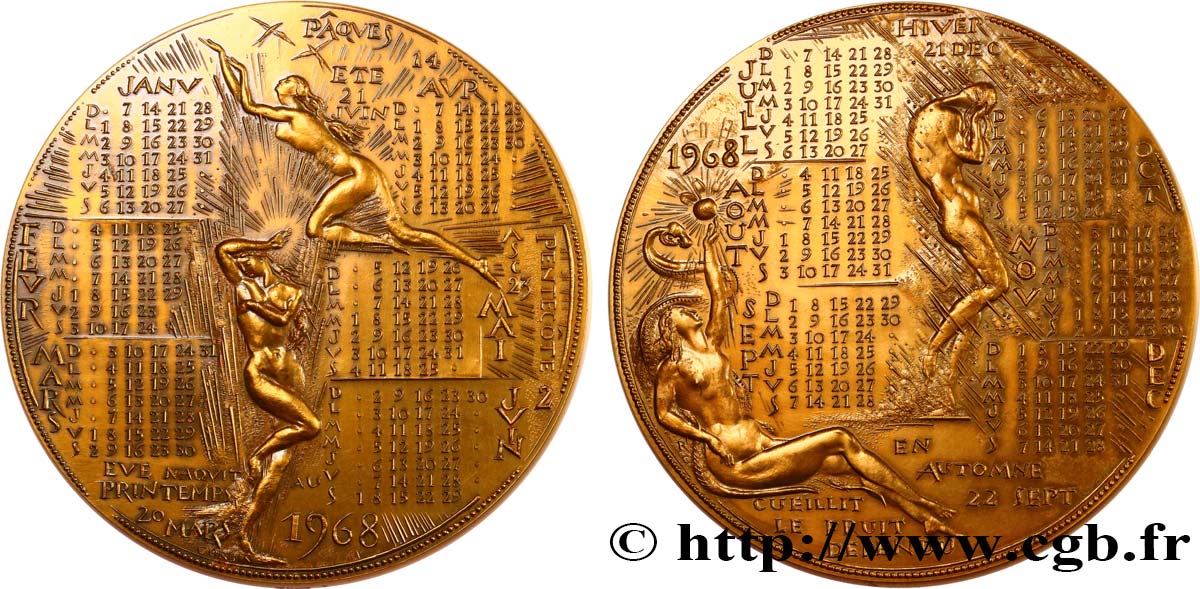 FUNFTE FRANZOSISCHE REPUBLIK Médaille calendrier, Eve et le péché originel fVZ