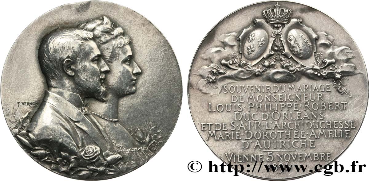 TROISIÈME RÉPUBLIQUE Médaille, Souvenir du Mariage du duc d Orléans TTB+