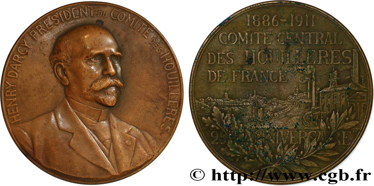 TROISIÈME RÉPUBLIQUE Médaille, Henry Darcy, Président du comité des Houillères,j 25e anniversaire TTB