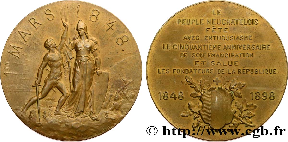 SUIZA - CANTÓN DE NEUCHATEL Médaille, 50e anniversaire d’émancipation du peuple neuchâtelois MBC+