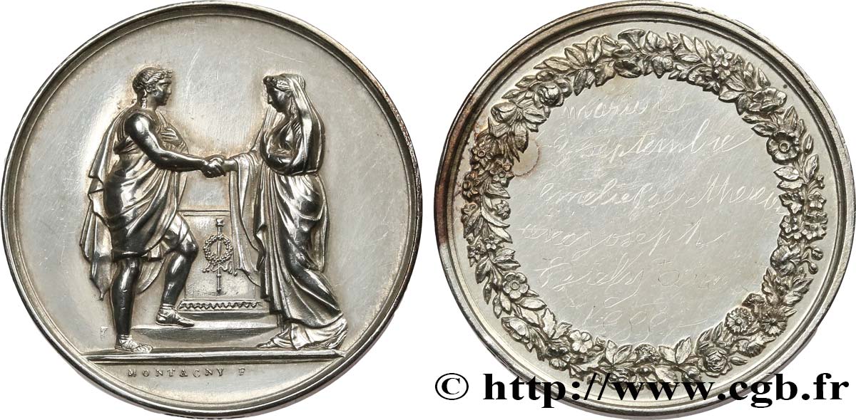LOVE AND MARRIAGE Médaille de mariage, Couple antique XF