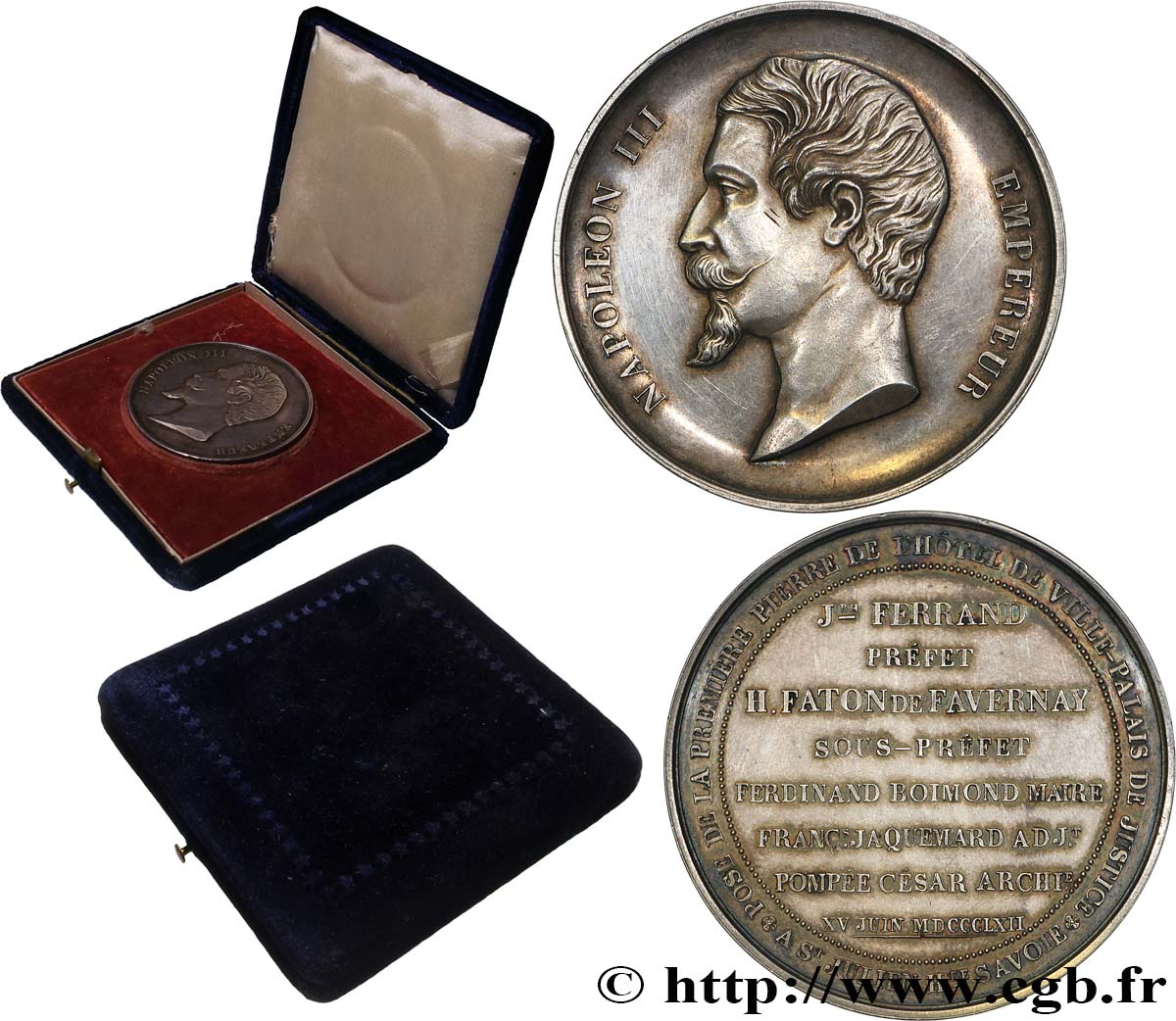ZWEITES KAISERREICH Médaille, Pose de la première pierre de l’Hôtel de Ville de Saint-Julien fVZ