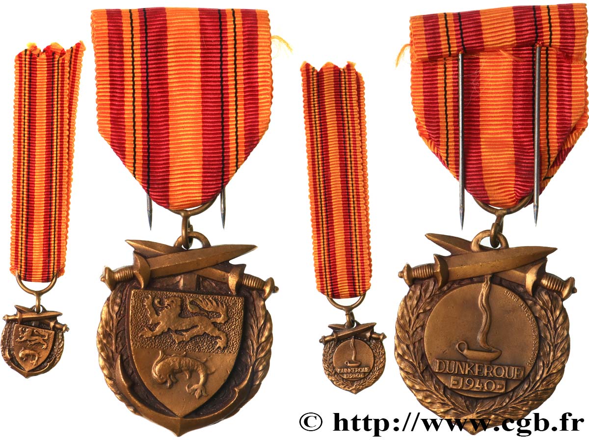 III REPUBLIC Médaille commémorative, France, Bataille de Dunkerque et sa miniature AU