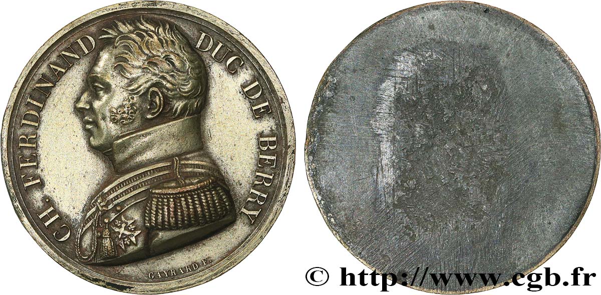 LOUIS XVIII Médaille, Charles Ferdinand duc de Berry, tirage uniface TTB