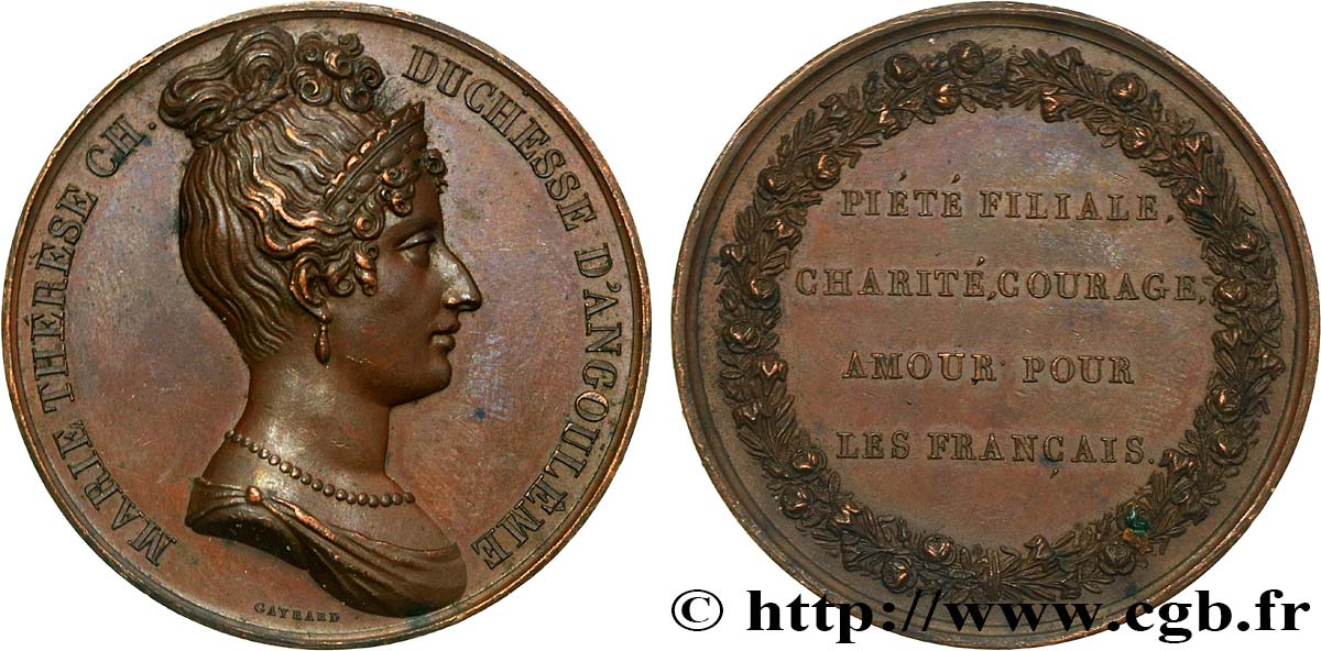 LUDWIG XVIII Médaille, Marie-Thérèse Charlotte de France, Piété filiale fVZ