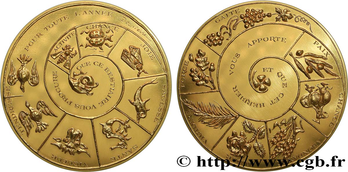 CINQUIÈME RÉPUBLIQUE Médaille de vœux, bestiaire et herbier SUP