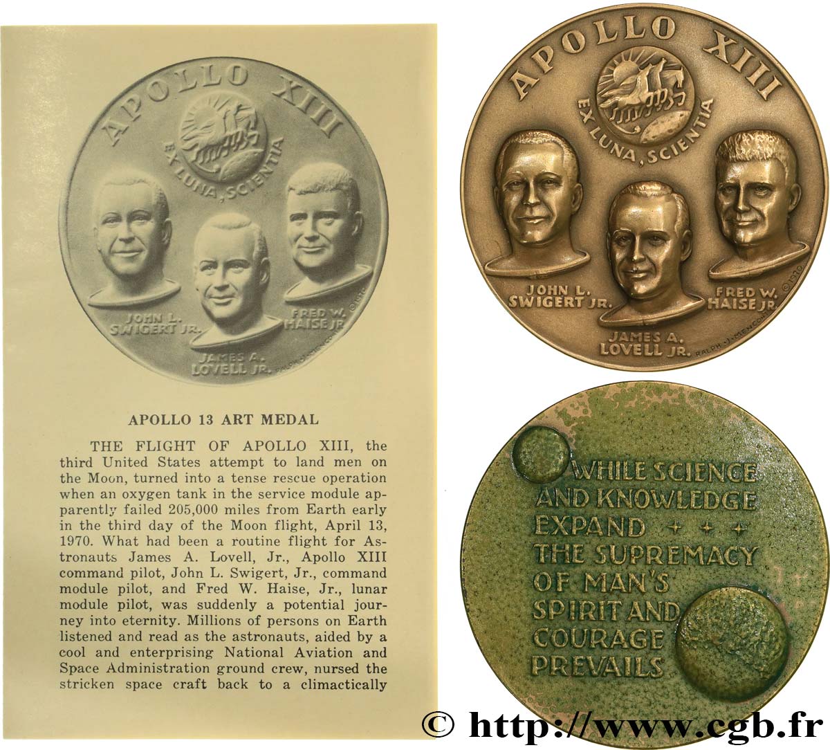 CONQUÊTE DE L ESPACE - EXPLORATION SPATIALE Médaille, Apollo 13 SUP/TTB