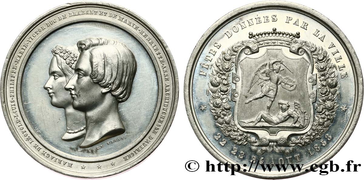 BELGIQUE - ROYAUME DE BELGIQUE - LÉOPOLD II Médaille, mariage de Léoplod II et Marie Henriette de Hasbourg-Lorraine BB/q.SPL