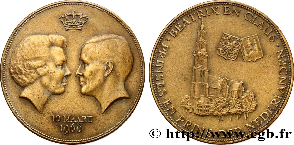 NIEDERLANDE Médaille, Noces d’argent de la reine Beatrix des Pays-Bas avec Claus von Amsberg fVZ