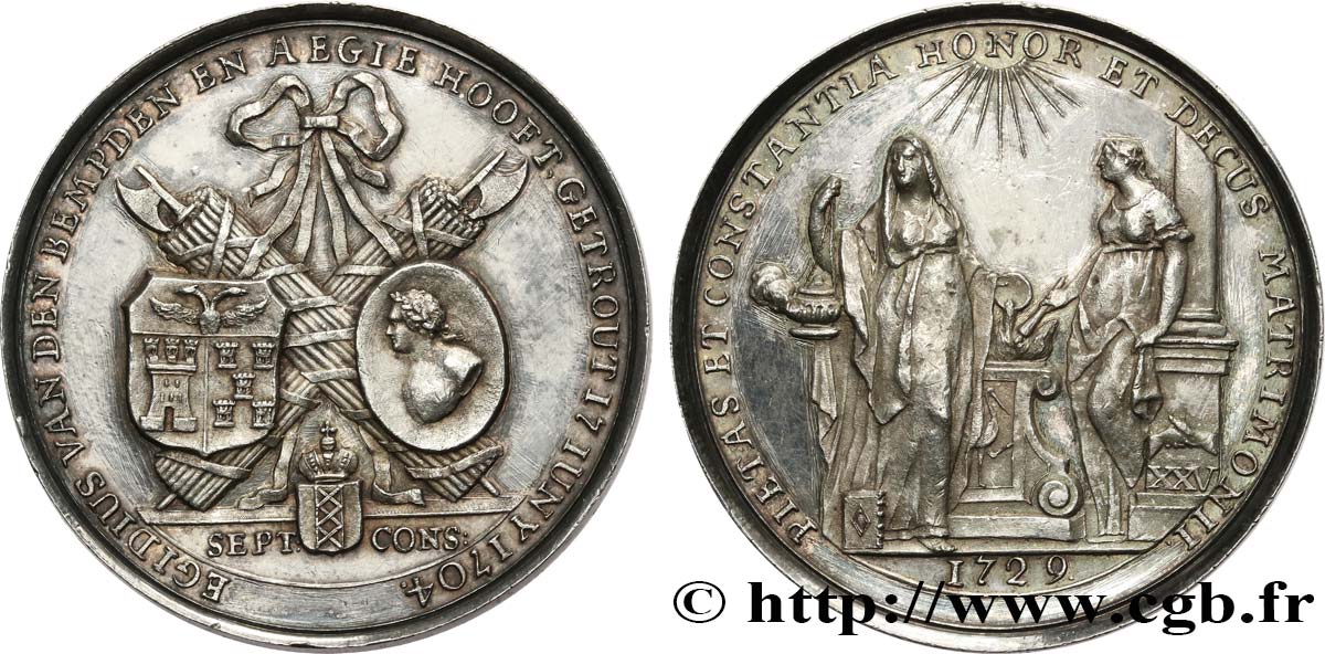 NIEDERLANDE Médaille, Noces d’argent d’Egidius van den Bempden et Aegie Hooft fVZ