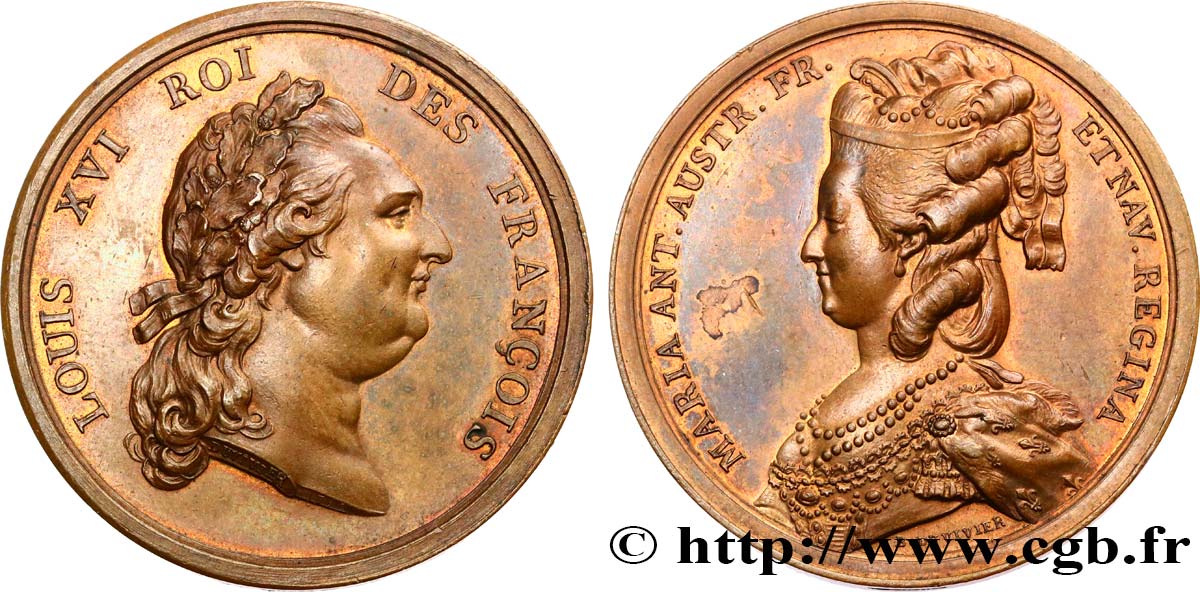 LOUIS XVI Médaille, Louis XVI et Marie-Antoinette, refrappe moderne EBC