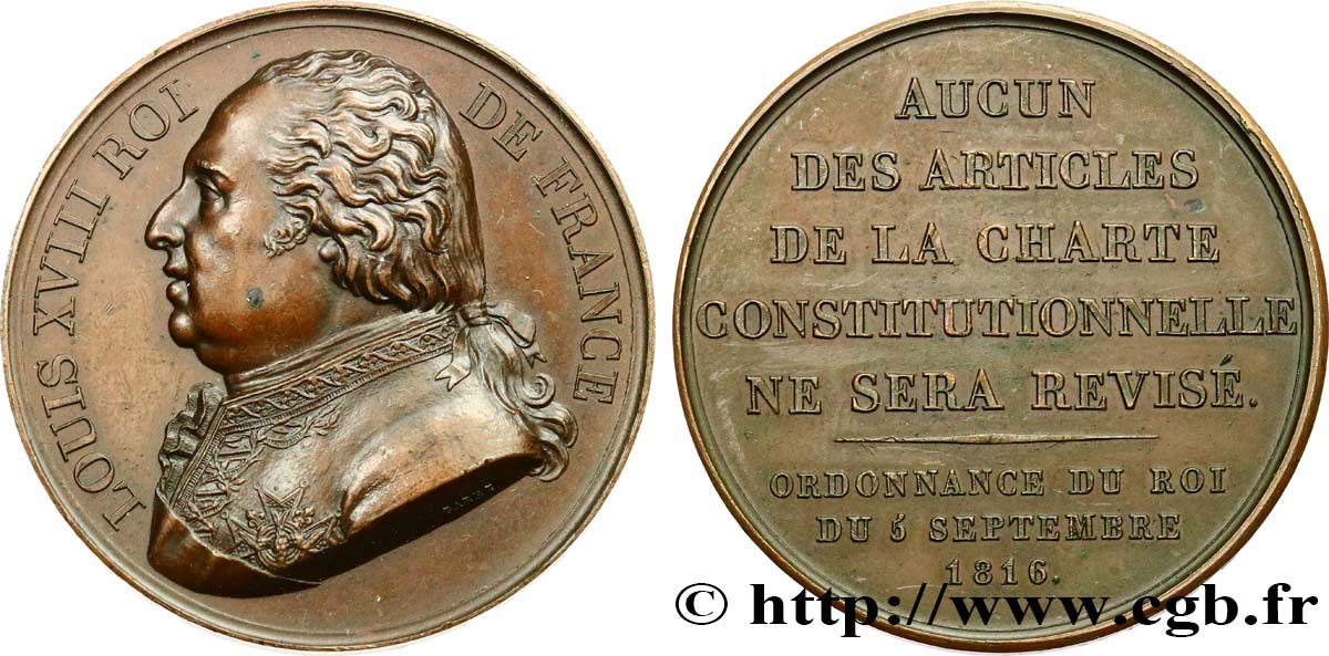 LUIS XVIII Médaille, Confirmation de la charte de 1814 MBC+