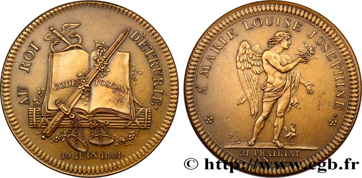CONSOLATO Médaille, mariage de Marie-Louise d’Espagne et du roi d’Étrurie, refrappe SPL