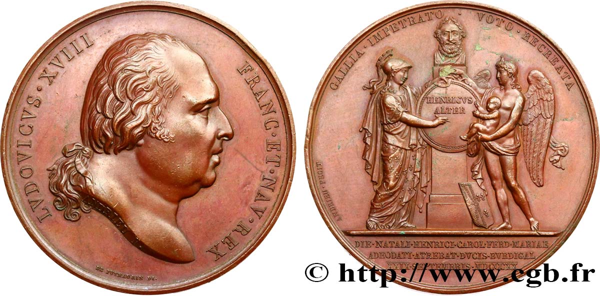 LUIS XVIII Médaille, Naissance de Henri, duc de Bordeaux, Comte de Chambord MBC