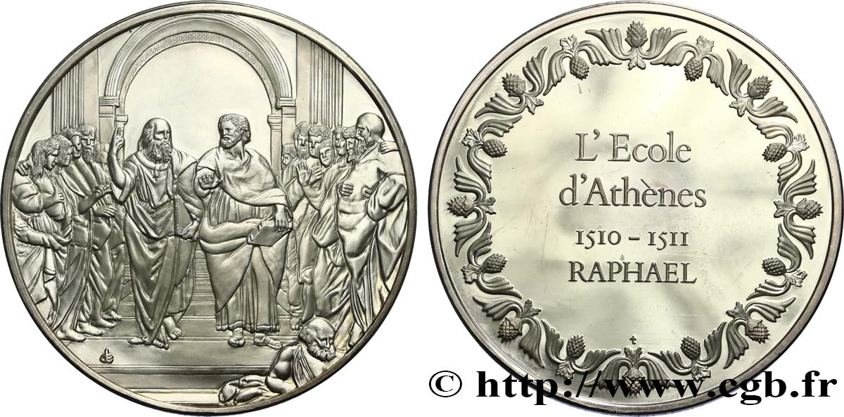 THE 100 GREATEST MASTERPIECES Médaille, L’école d’Athènes de Raphaël AU