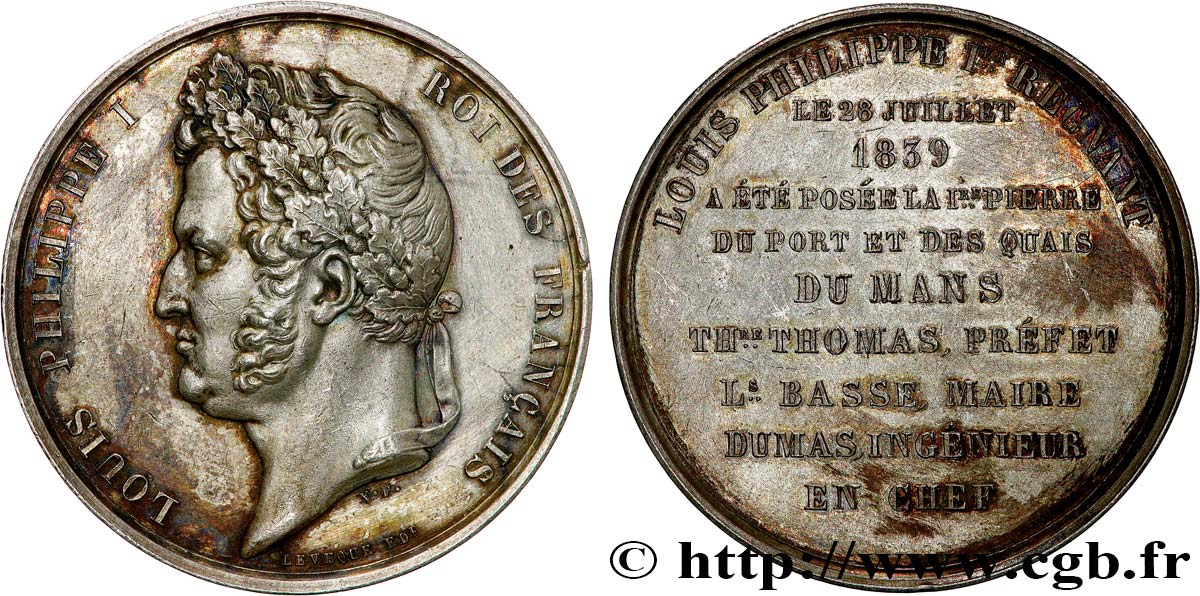 LUIGI FILIPPO I Médaille, Pose de la première pierre du port et des quais du Mans q.SPL