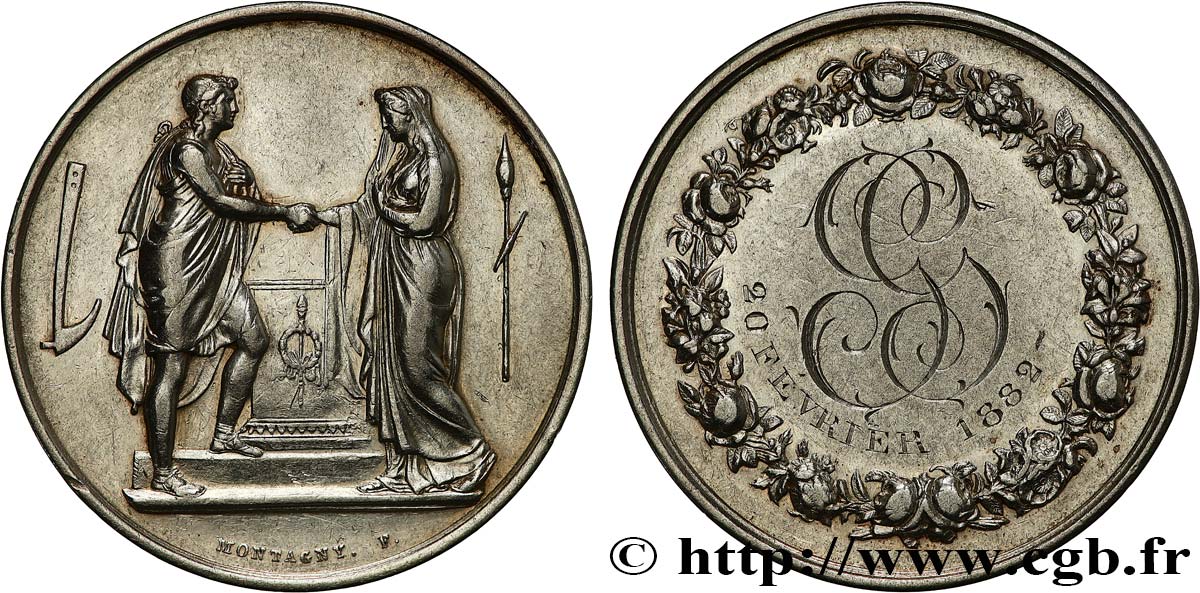 AMOUR ET MARIAGE Médaille de mariage, Couple antique XF