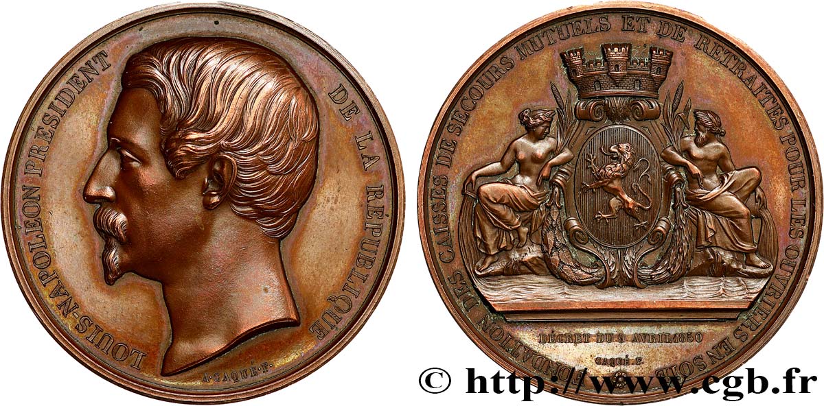 SECOND EMPIRE Médaille, Secours mutuels et retraite pour les ouvriers en soie TTB+