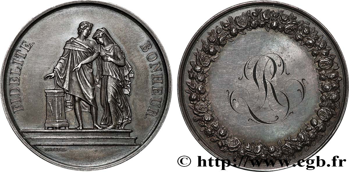 AMOUR ET MARIAGE Médaille de mariage, Fidélité et Bonheur TTB+