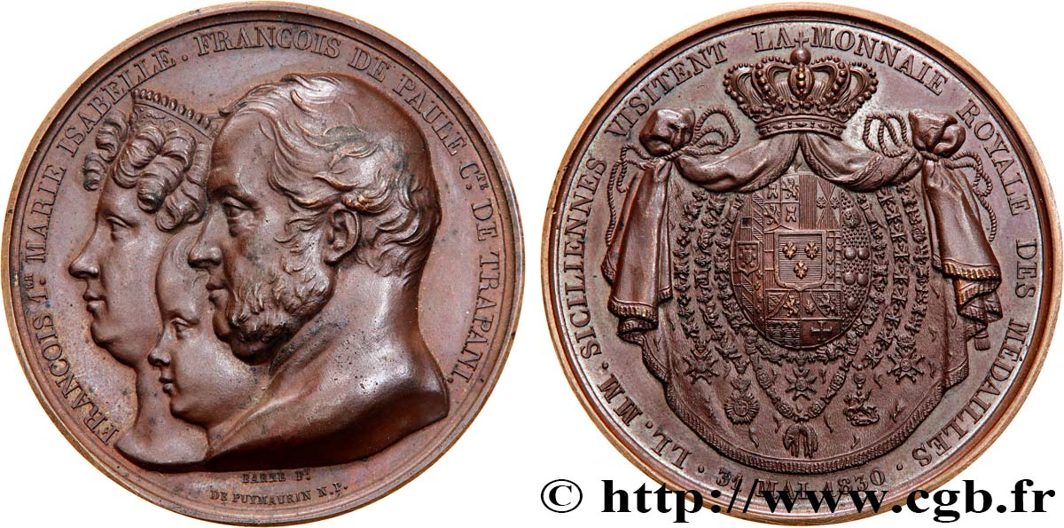 CHARLES X Médaille, le roi et la reine de Sicile visitent la Monnaie de Paris AU