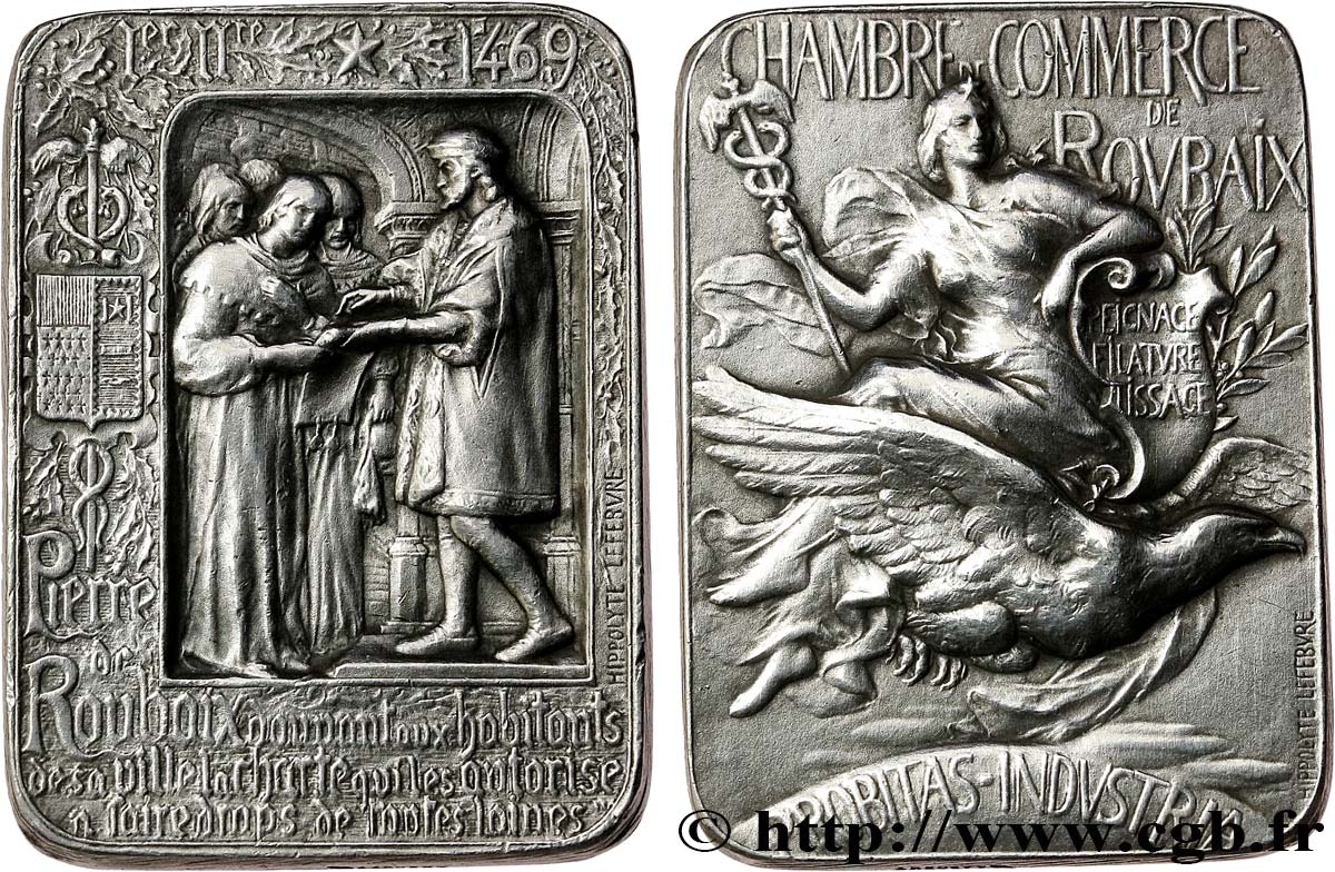 TROISIÈME RÉPUBLIQUE Médaille, Chambre de Commerce de Roubaix TTB