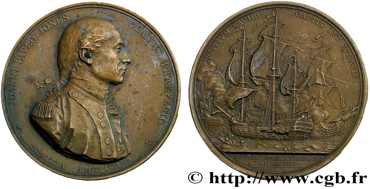 ÉTATS-UNIS D AMÉRIQUE Médaille, Capitaine John Paul Jones, Comitia americana, Capture de la frégate anglaise HMS Sérapis, refrappe TTB+